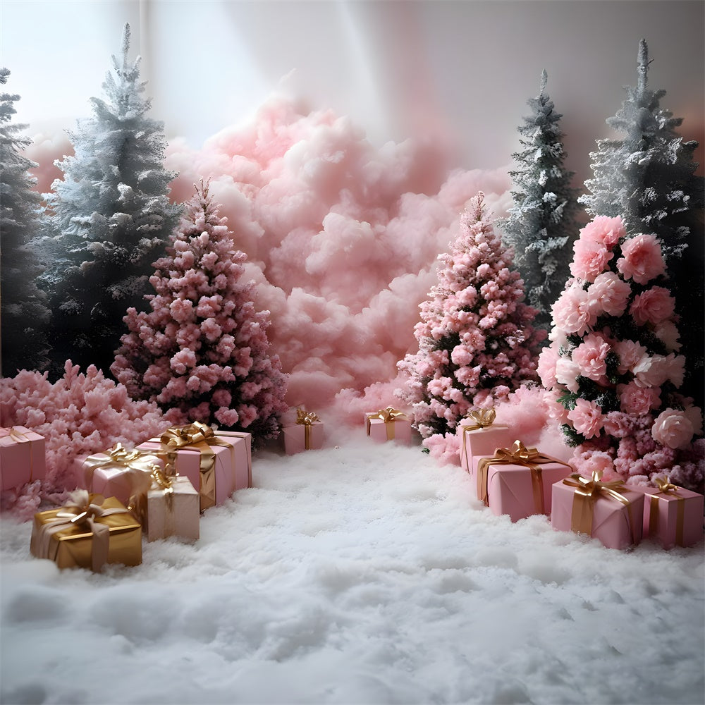 Pink Presents Christmas Trees Photography Backdrop UK RR8-350