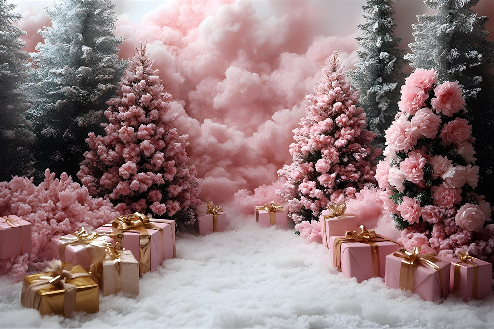 Pink Presents Christmas Trees Photography Backdrop UK RR8-350