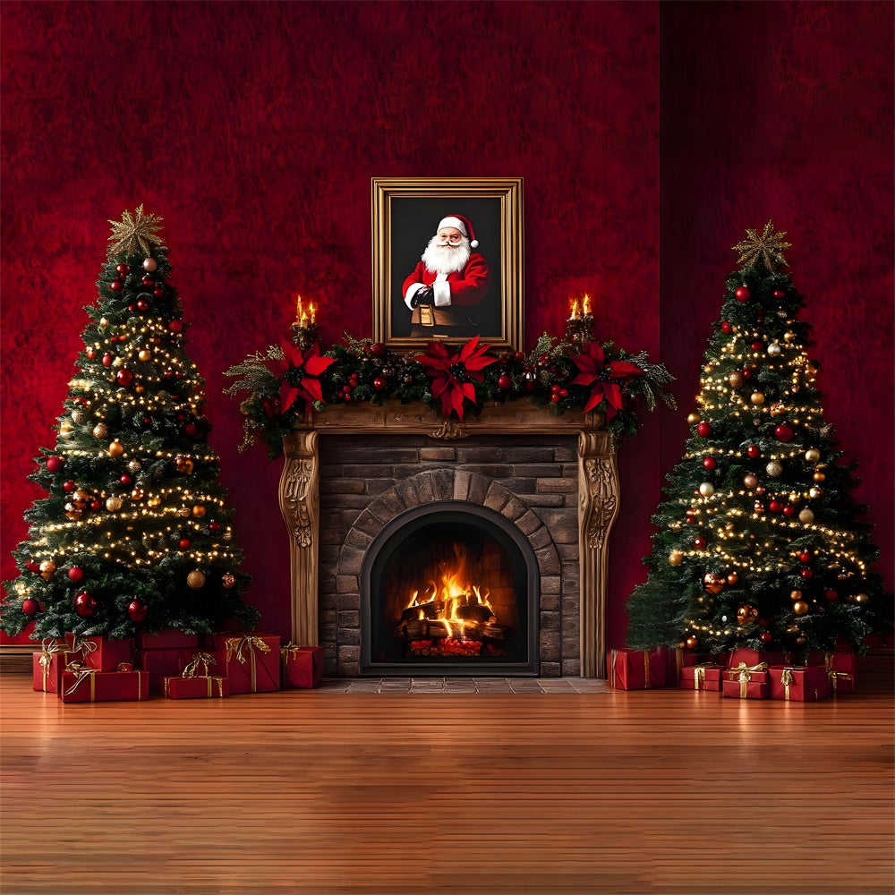 Santa Claus Christmas Retro Fireplace Backdrop UK RR8-353