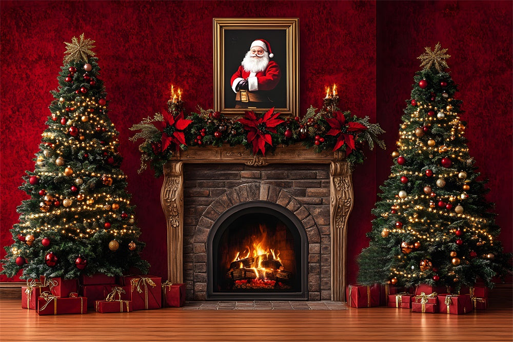 Santa Claus Christmas Retro Fireplace Backdrop UK RR8-353