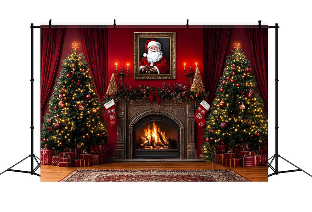 Christmas Tree Fireplace Santa Claus Backdrop UK RR8-354