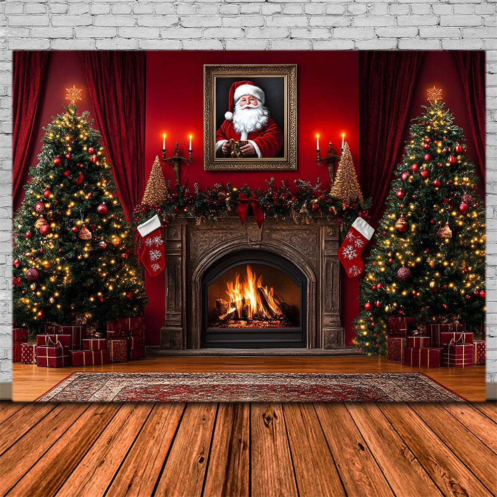 Christmas Tree Fireplace Santa Claus Backdrop UK RR8-354