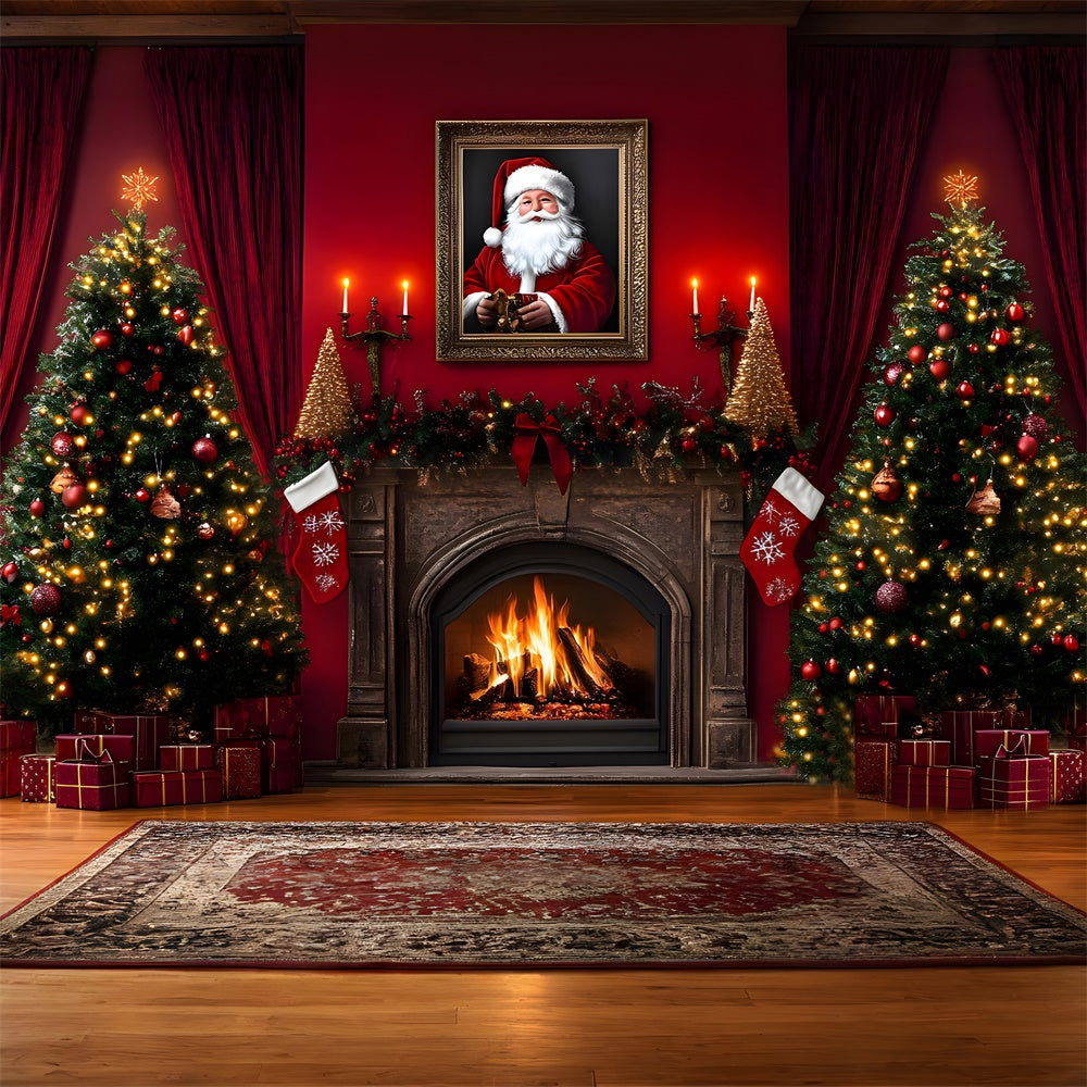 Christmas Tree Fireplace Santa Claus Backdrop UK RR8-354