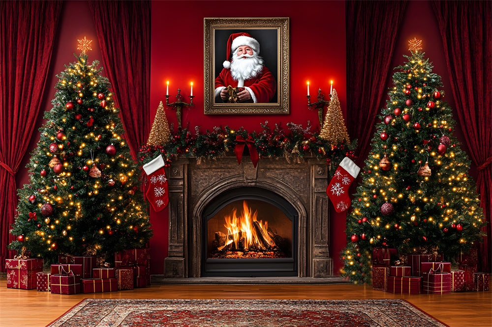 Christmas Tree Fireplace Santa Claus Backdrop UK RR8-354