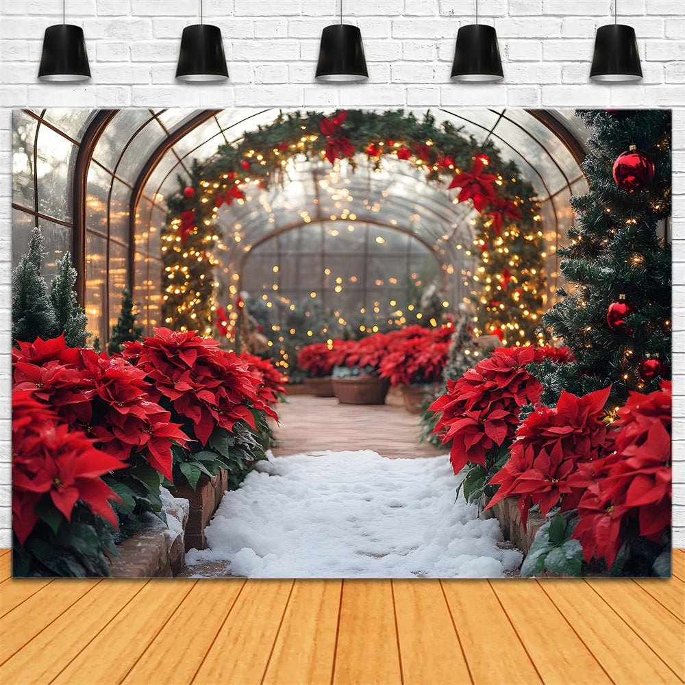 Christmas String Lights Poinsettia Garland Backdrop UK RR8-356