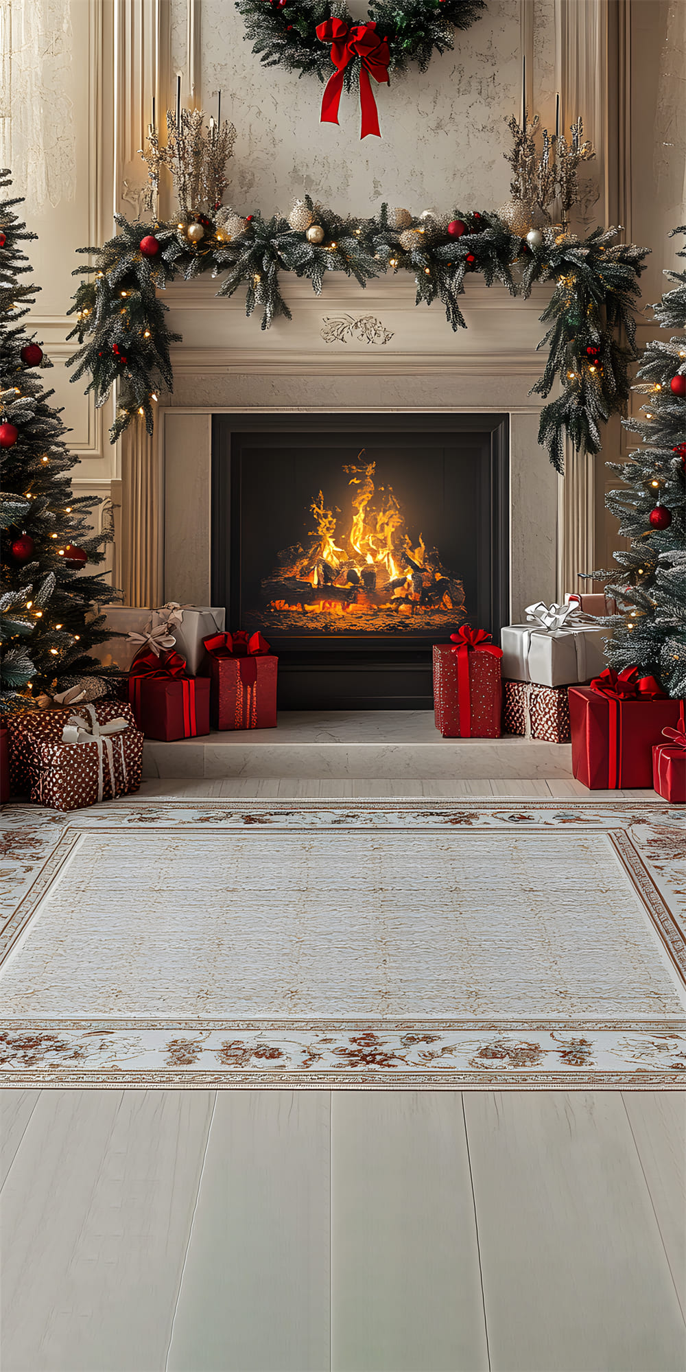 Christmas Fireplace Floor Carpet Sweep Backdrop UK RR8-359