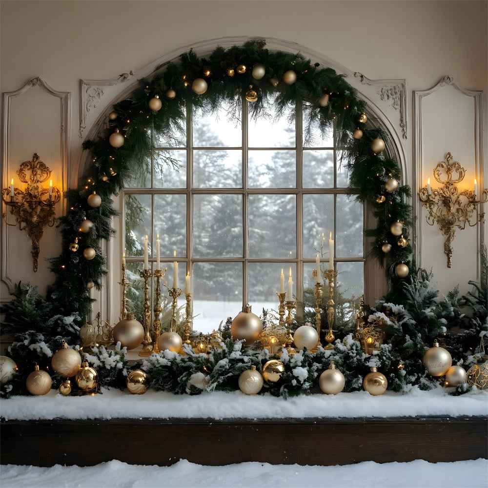 Christmas Garland Decorated Window Backdrop UK RR8-36