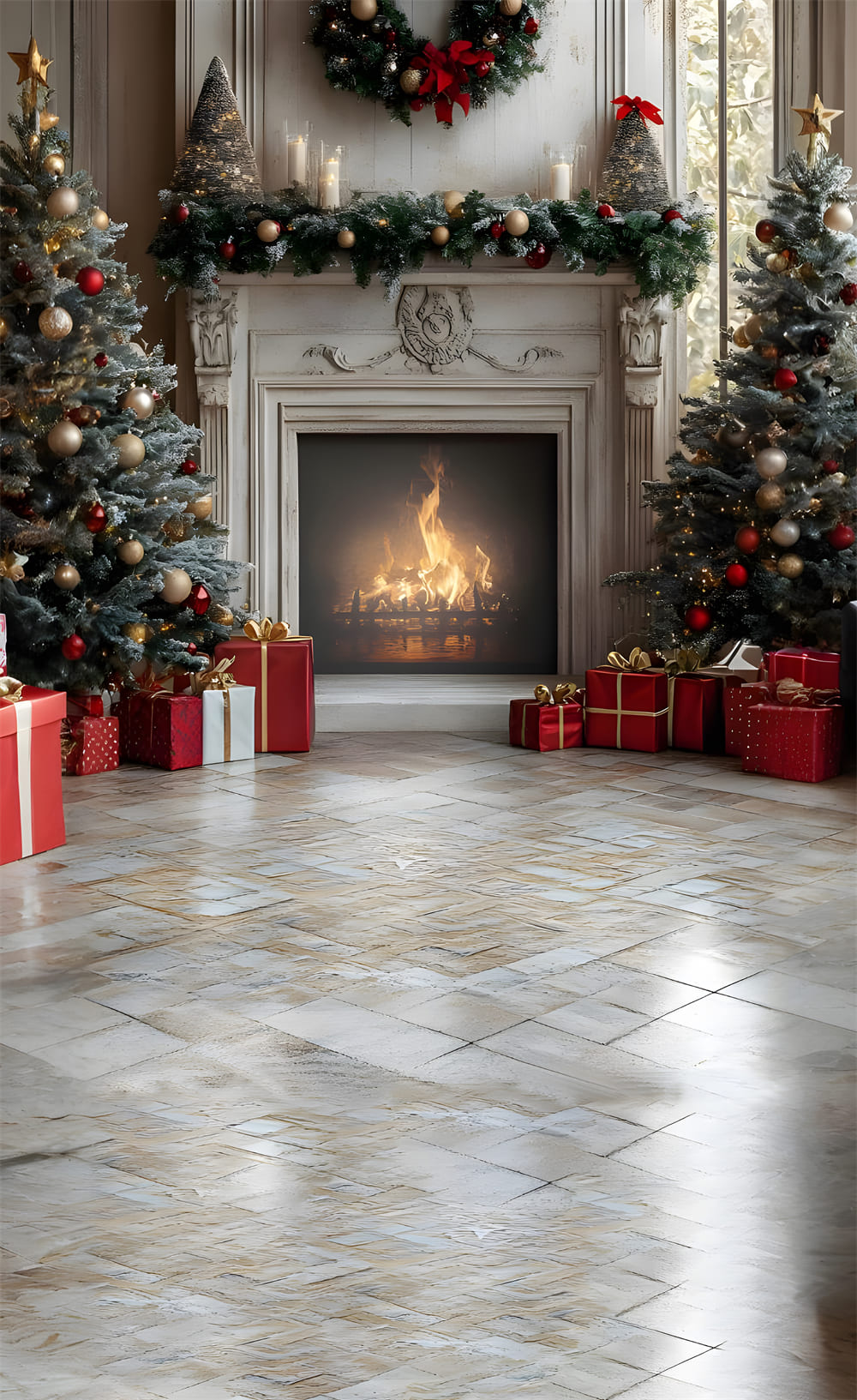 Christmas Floor Sweep Decorated Fireplace Backdrop UK RR8-360