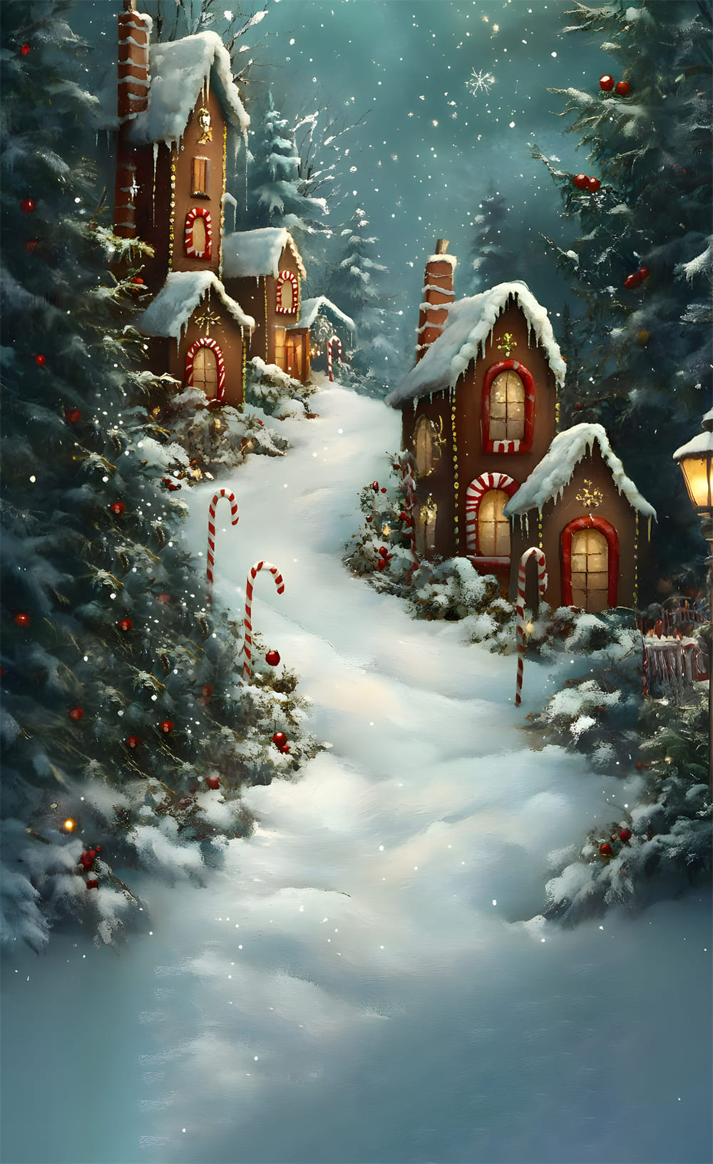 Christmas Snow Sweep Gingerbread House Backdrop UK RR8-362