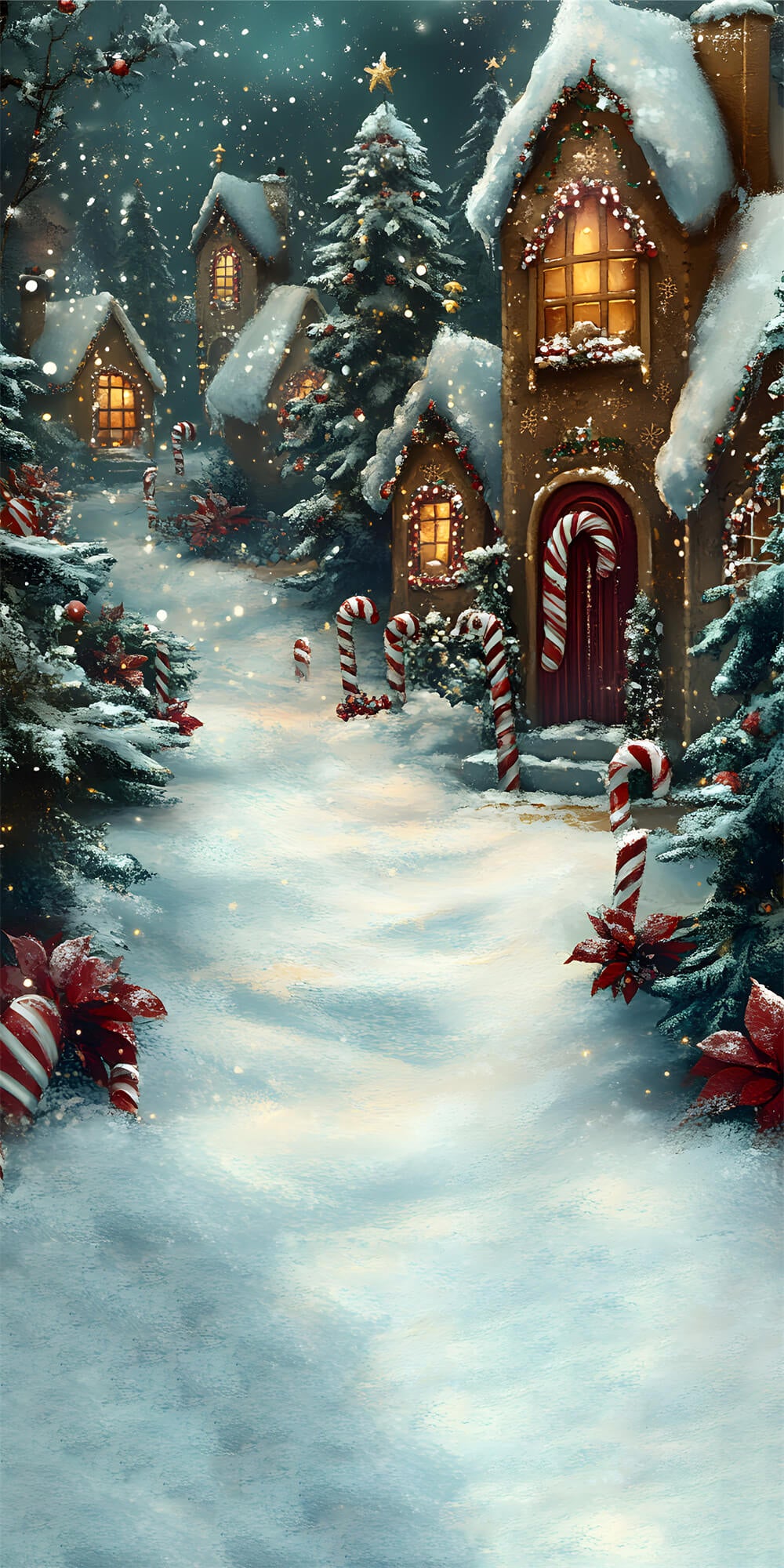 Christmas Snowy Gingerbread House Sweep Backdrop UK RR8-363