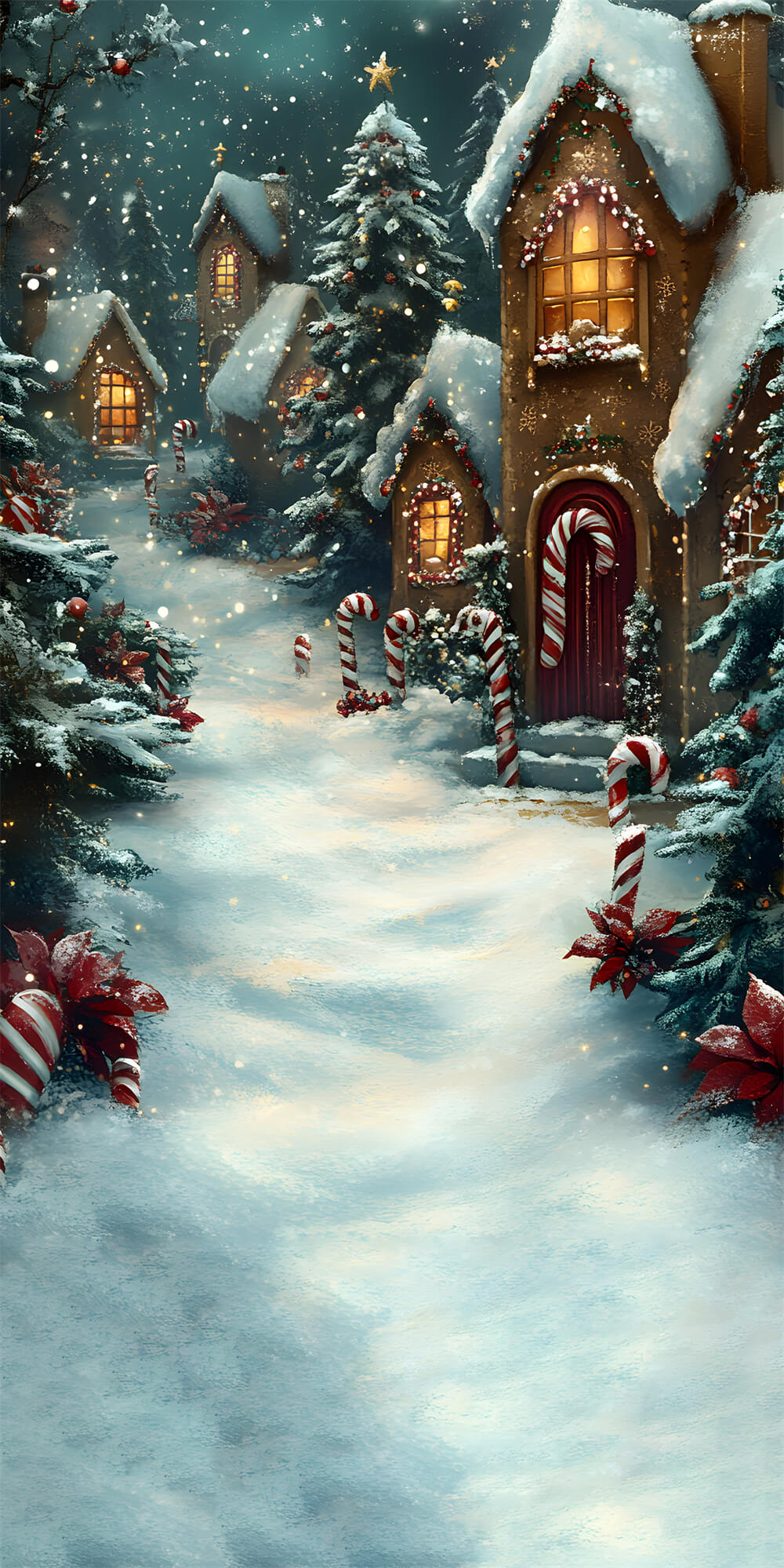 Christmas Snowy Gingerbread House Sweep Backdrop UK RR8-363