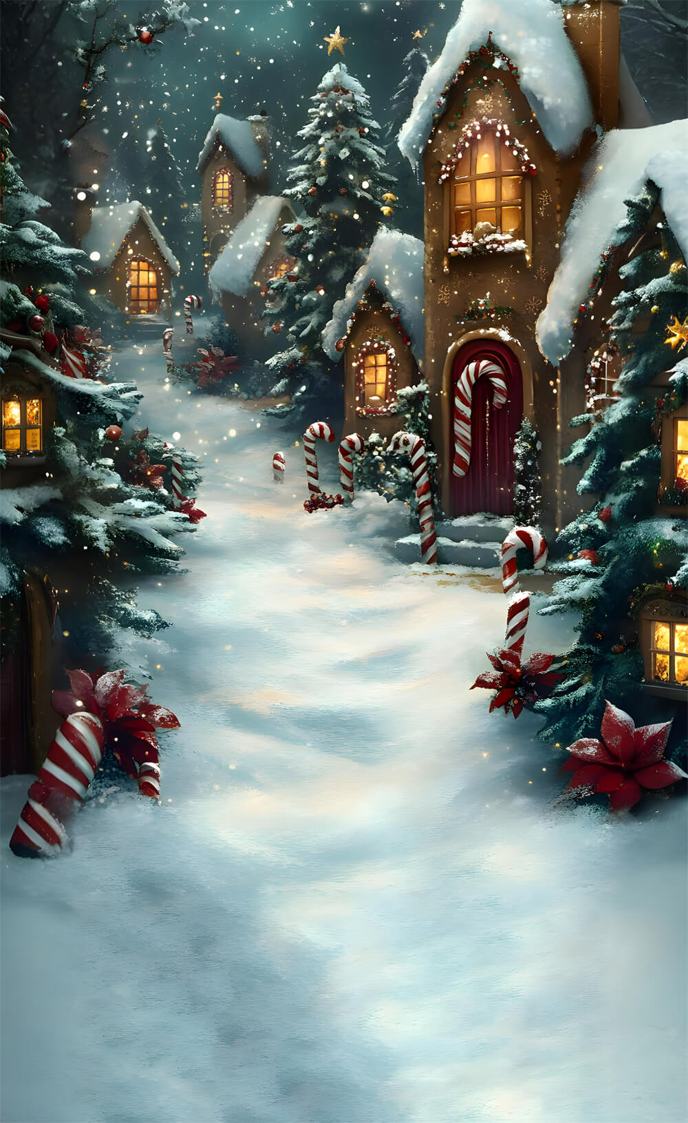 Christmas Snowy Gingerbread House Sweep Backdrop UK RR8-363