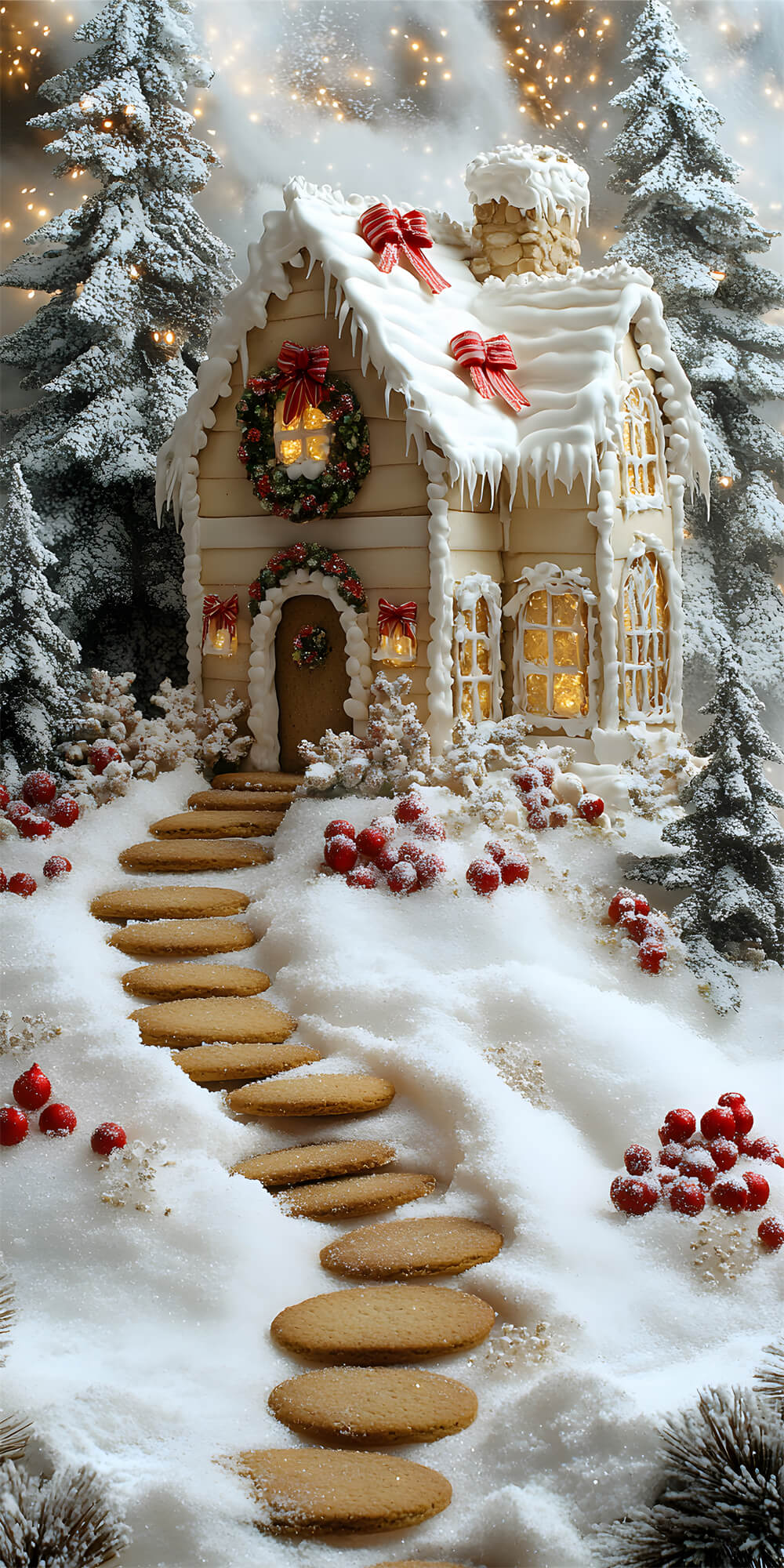 Christmas Candy House Sweep Snowy Trees Backdrop UK RR8-365