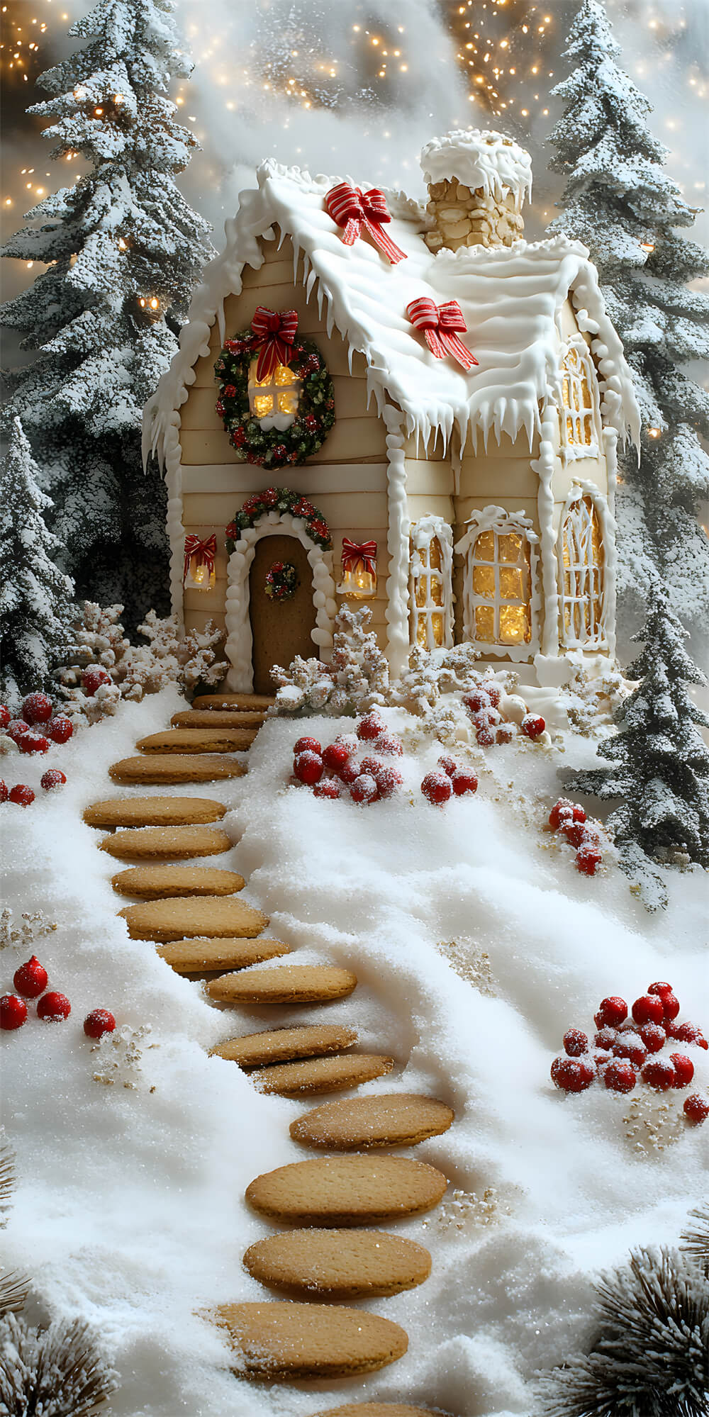 Christmas Candy House Sweep Snowy Trees Backdrop UK RR8-365