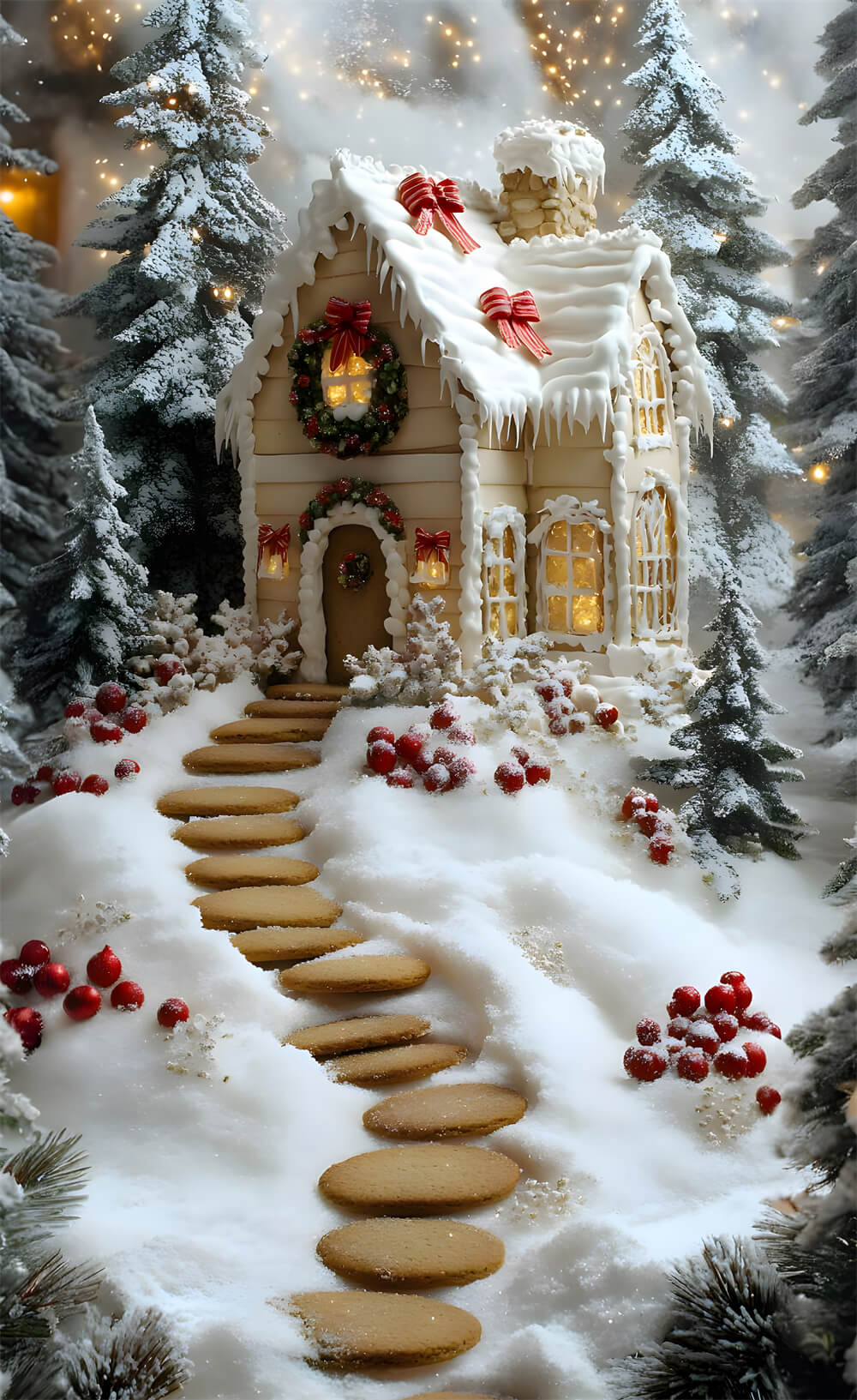 Christmas Candy House Sweep Snowy Trees Backdrop UK RR8-365