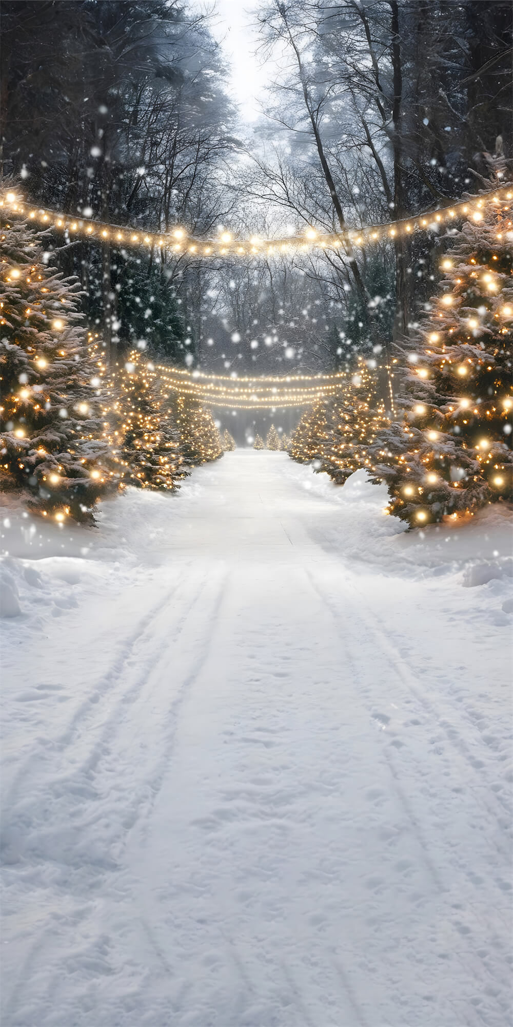 Christmas Winter Snow Sweep Glowing Trees Backdrop UK RR8-366