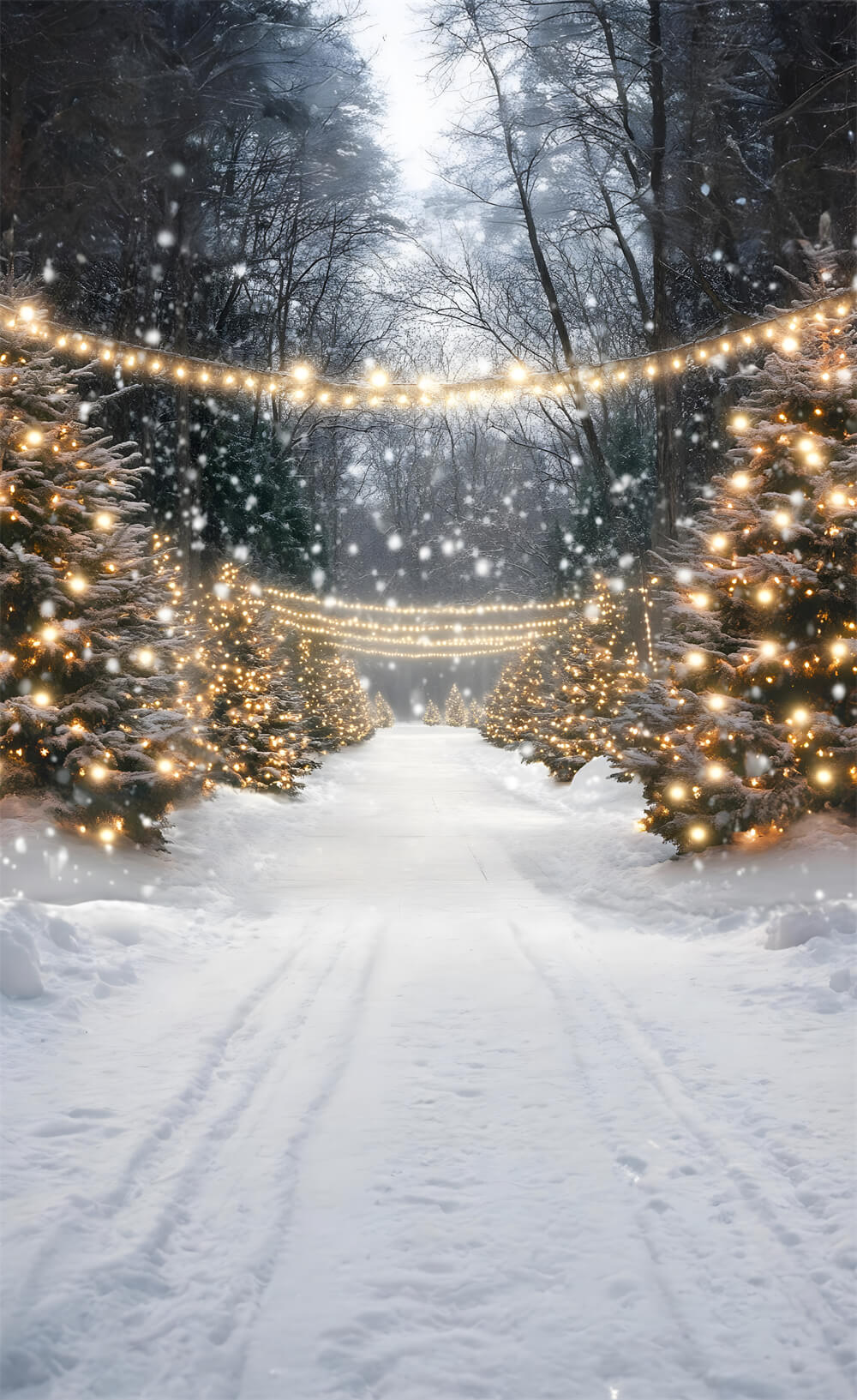 Christmas Winter Snow Sweep Glowing Trees Backdrop UK RR8-366