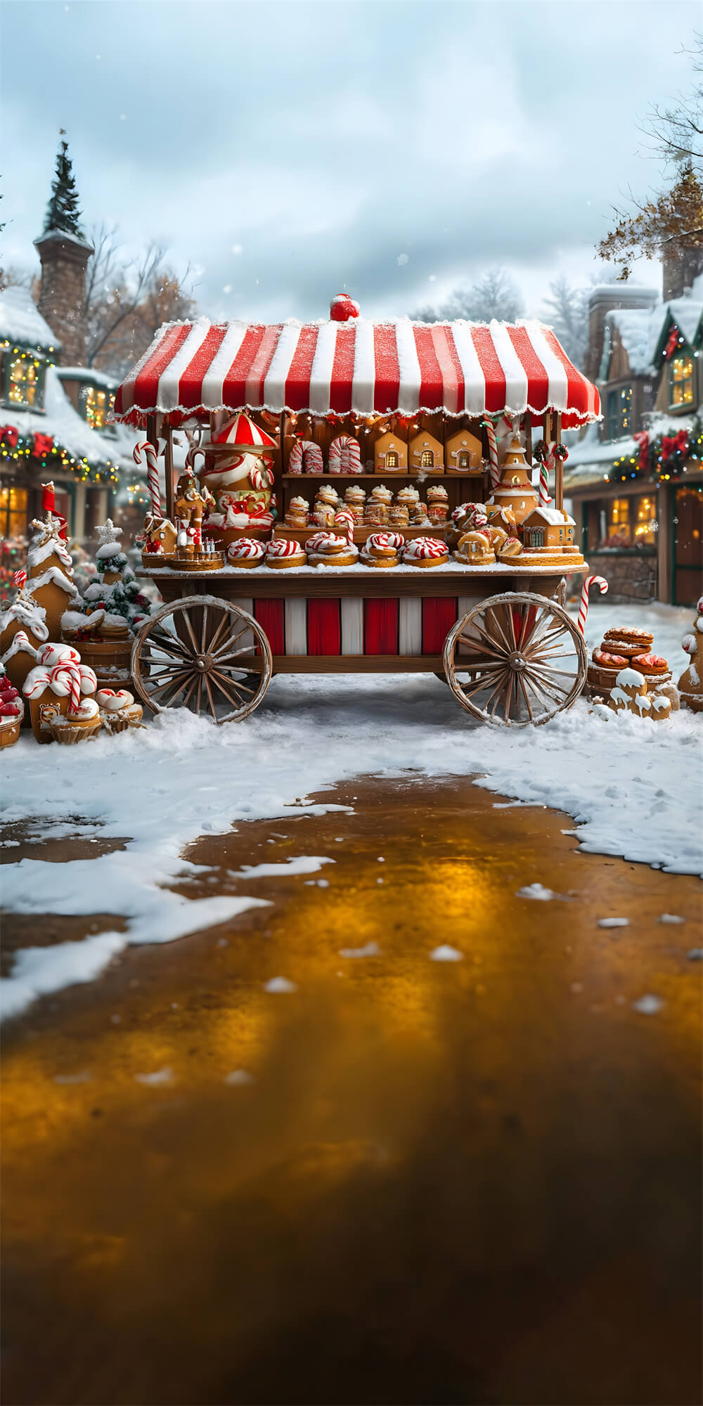 Christmas Sweep Dessert Cart Snow Photography Backdrop UK RR8-369