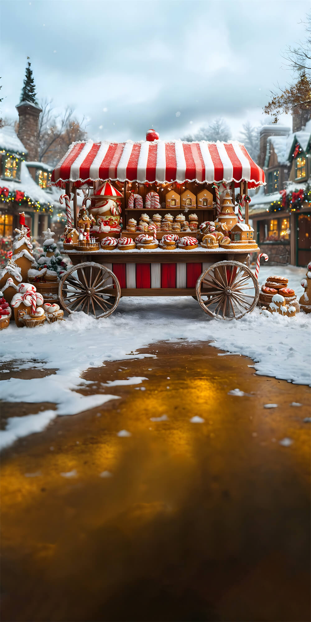 Christmas Sweep Dessert Cart Snow Photography Backdrop UK RR8-369