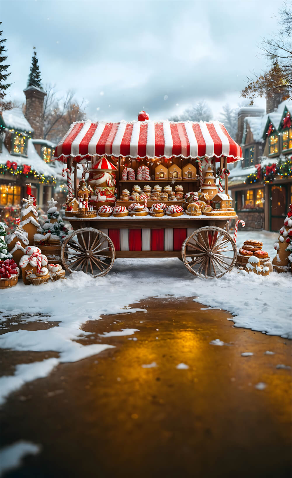 Christmas Sweep Dessert Cart Snow Photography Backdrop UK RR8-369