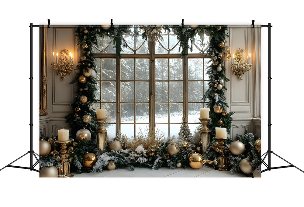 Christmas Wreath Window Snow Forest Backdrop UK RR8-37