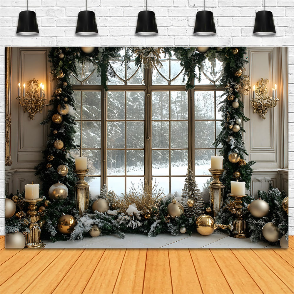 Christmas Wreath Window Snow Forest Backdrop UK RR8-37