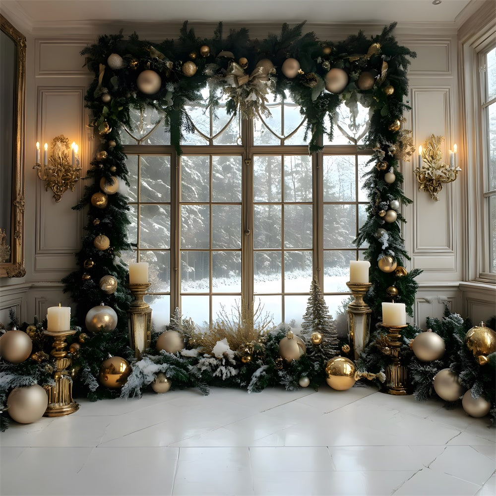 Christmas Wreath Window Snow Forest Backdrop UK RR8-37