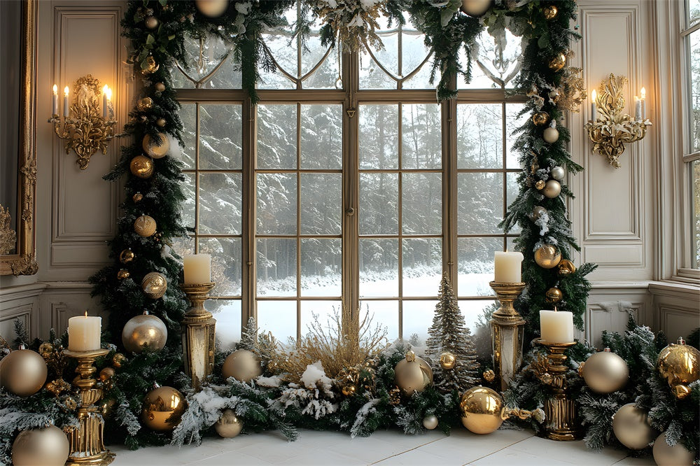 Christmas Wreath Window Snow Forest Backdrop UK RR8-37