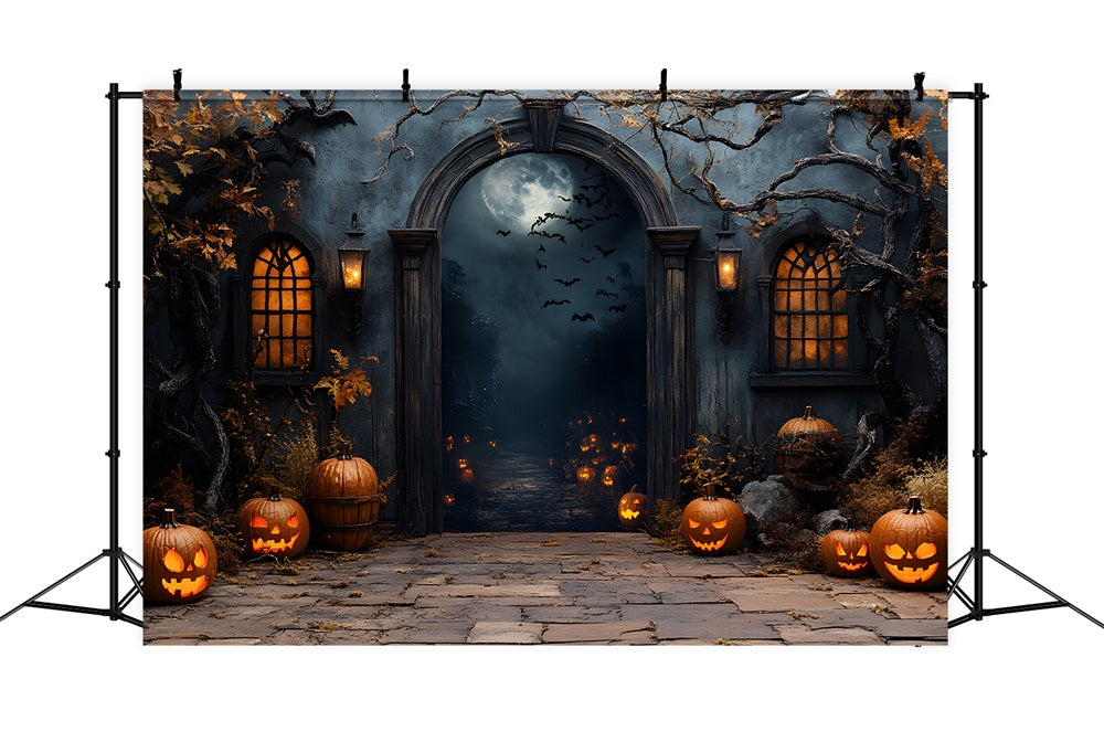 Spooky Halloween Night Cemetery Gate Backdrop UK RR8-373