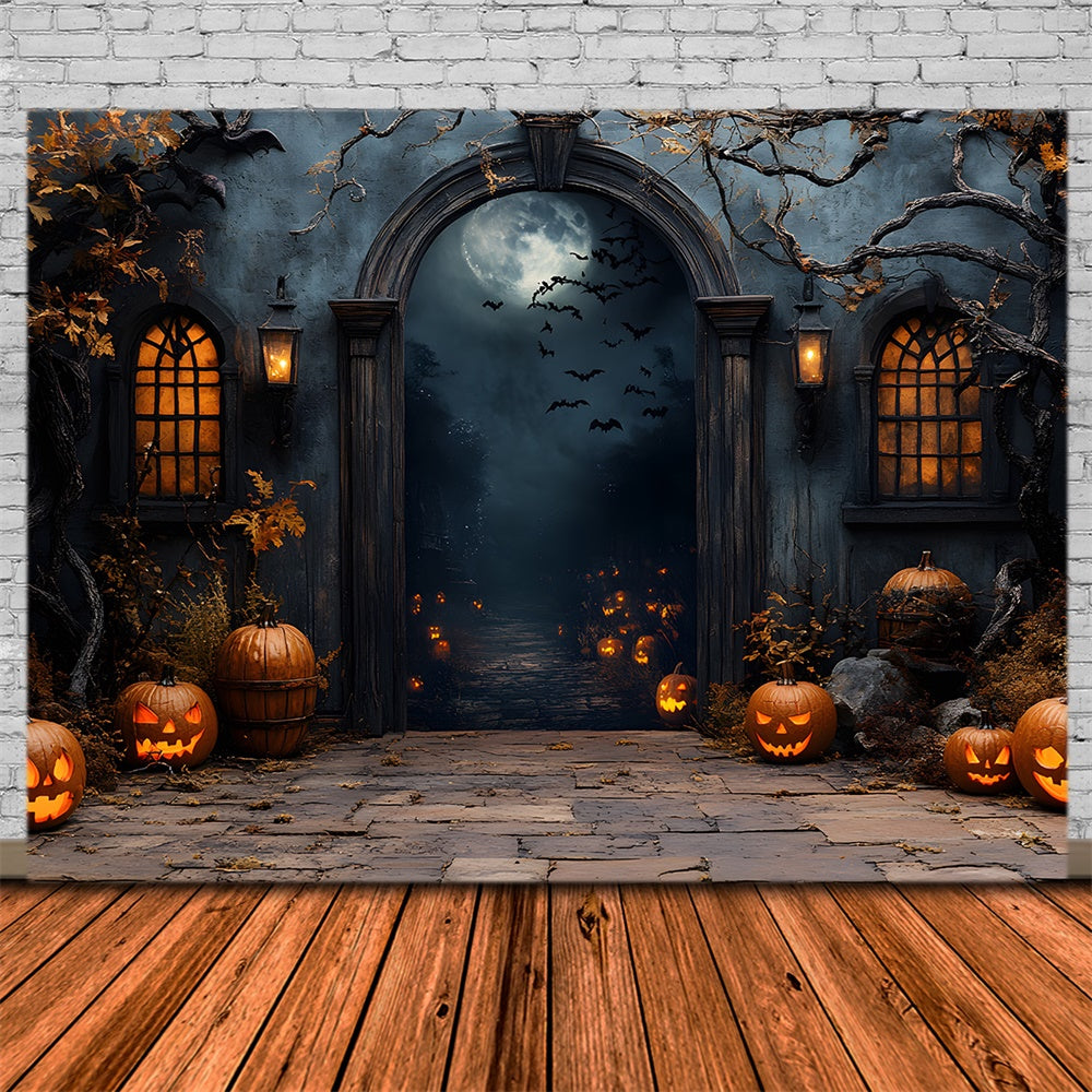 Spooky Halloween Night Cemetery Gate Backdrop UK RR8-373