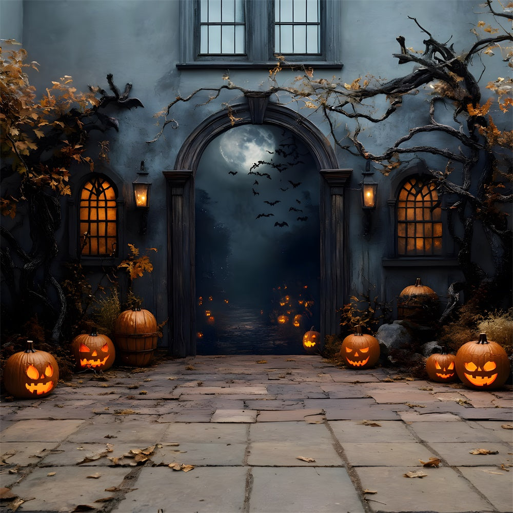 Spooky Halloween Night Cemetery Gate Backdrop UK RR8-373