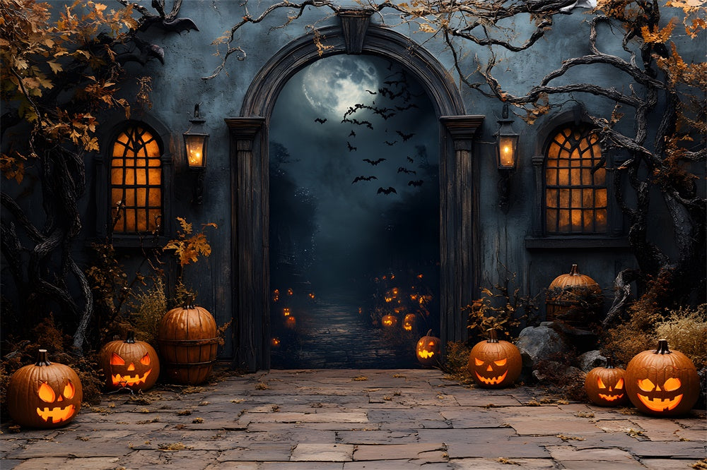 Spooky Halloween Night Cemetery Gate Backdrop UK RR8-373