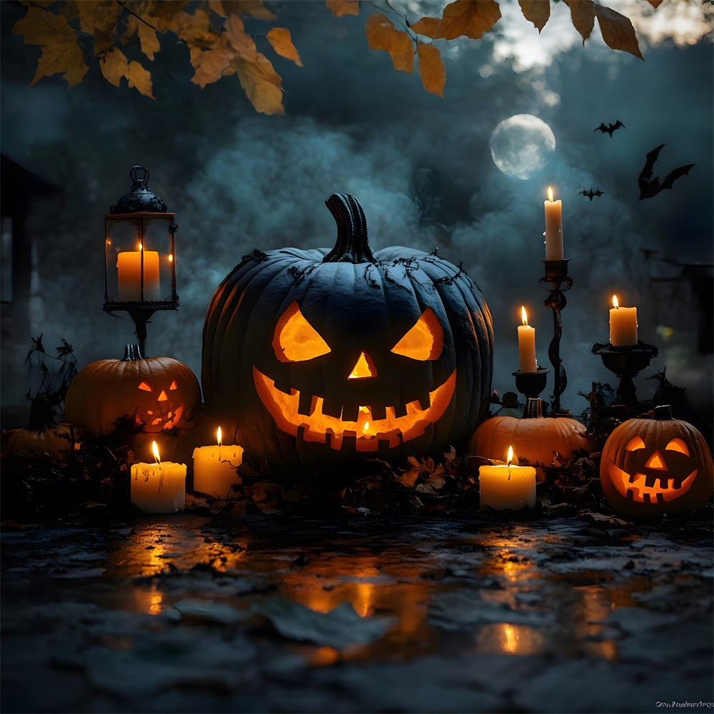 Evil Pumpkin Candles Halloween Moon Backdrop UK RR8-375