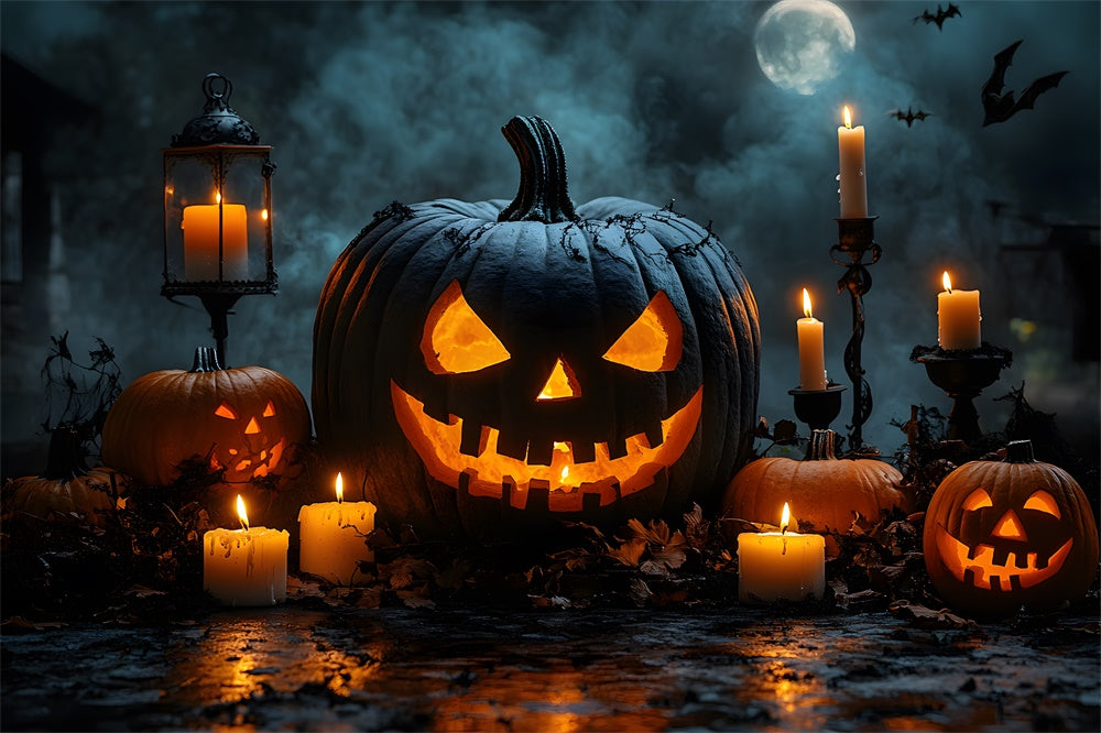 Evil Pumpkin Candles Halloween Moon Backdrop UK RR8-375