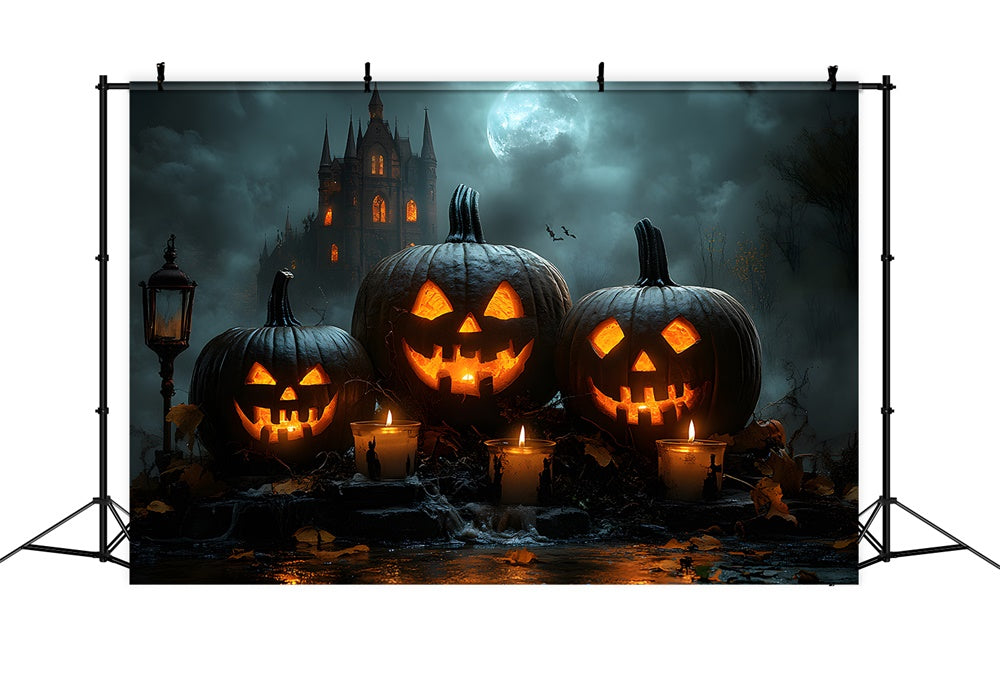 Halloween Moon Glowing Evil Pumpkin Backdrop UK RR8-376