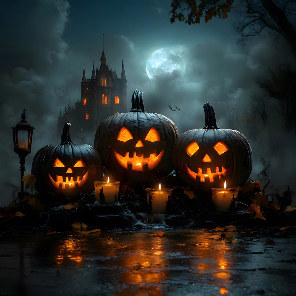 Halloween Moon Glowing Evil Pumpkin Backdrop UK RR8-376