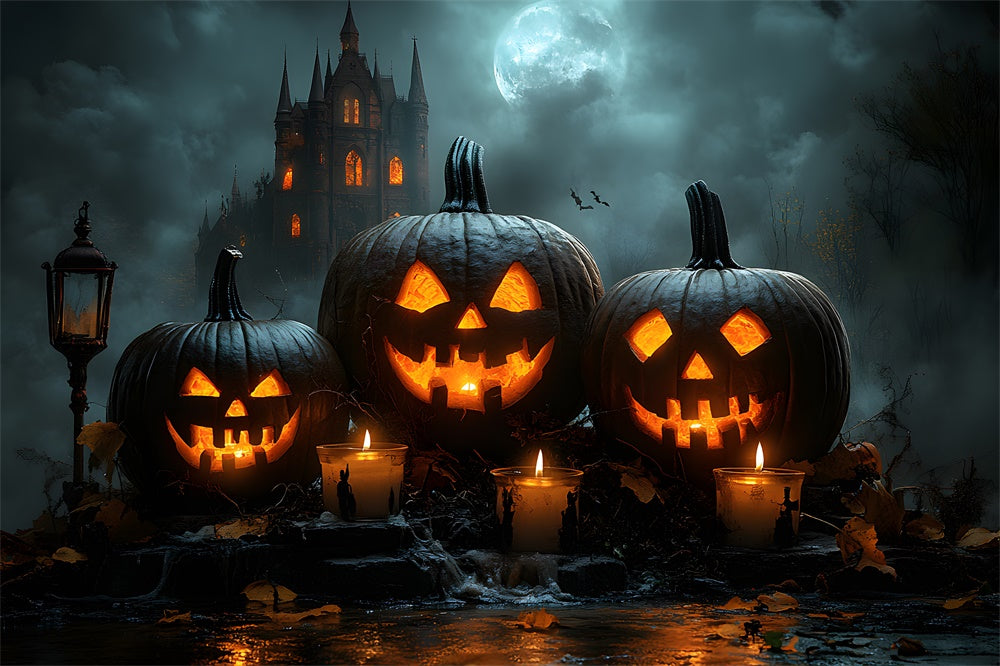 Halloween Moon Glowing Evil Pumpkin Backdrop UK RR8-376