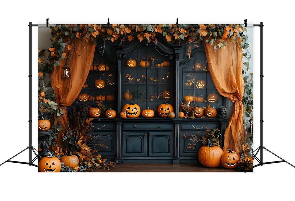 Halloween Interior Retro Cabinet Pumpkins Backdrop UK RR8-378