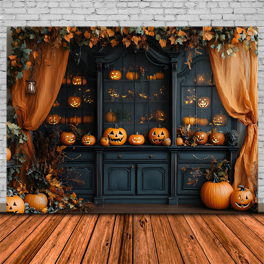 Halloween Interior Retro Cabinet Pumpkins Backdrop UK RR8-378