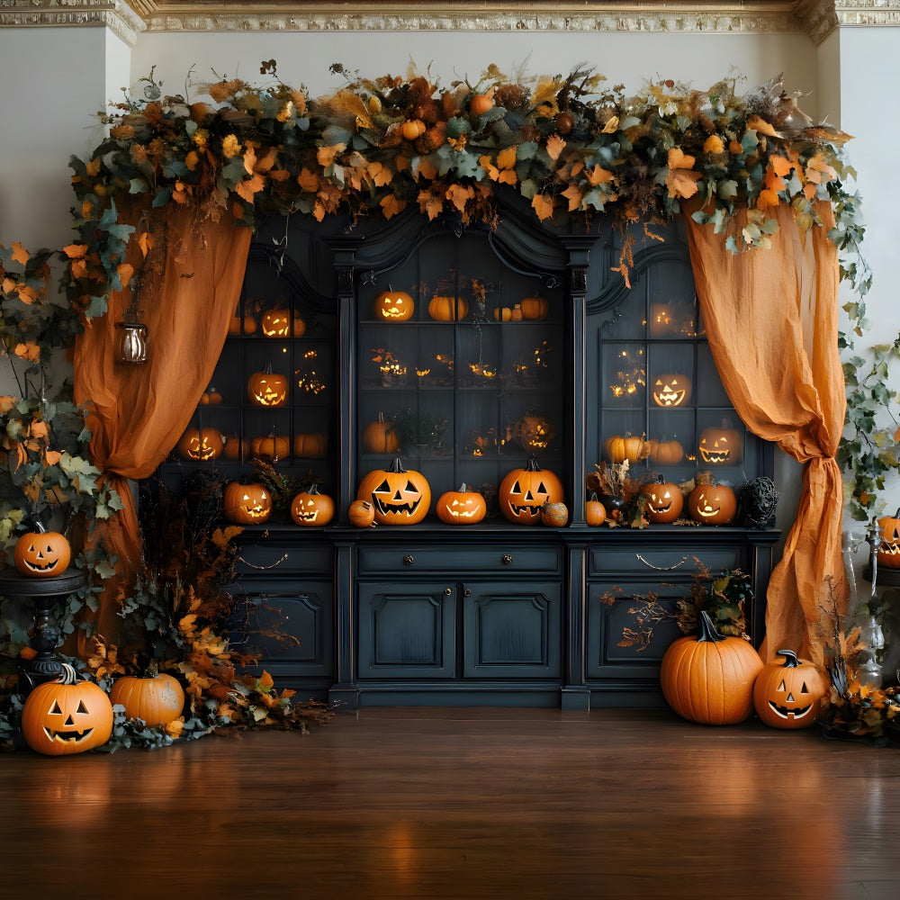 Halloween Interior Retro Cabinet Pumpkins Backdrop UK RR8-378