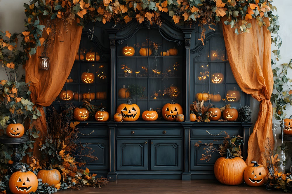 Halloween Interior Retro Cabinet Pumpkins Backdrop UK RR8-378