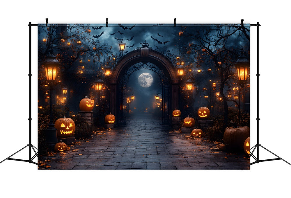 Halloween Night Glowing Pumpkin Lanterns Backdrop UK RR8-379