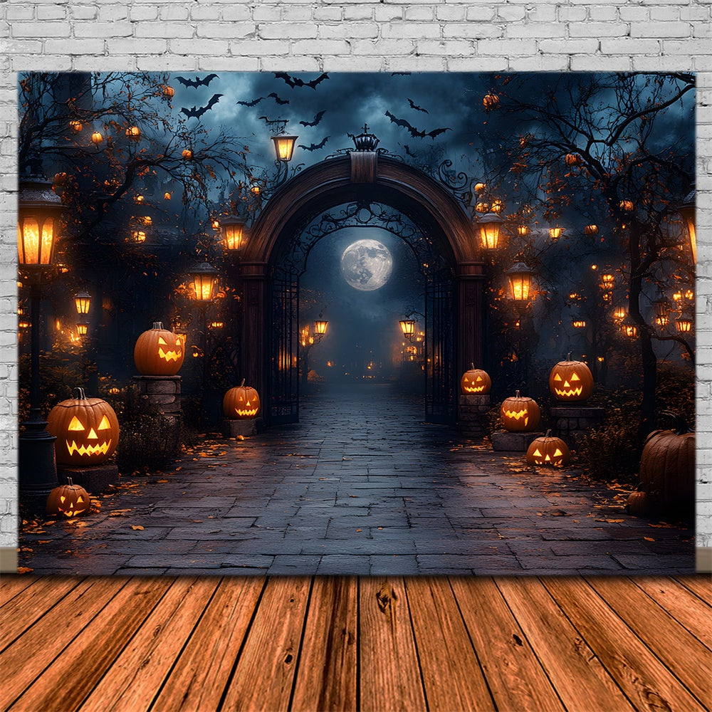 Halloween Night Glowing Pumpkin Lanterns Backdrop UK RR8-379