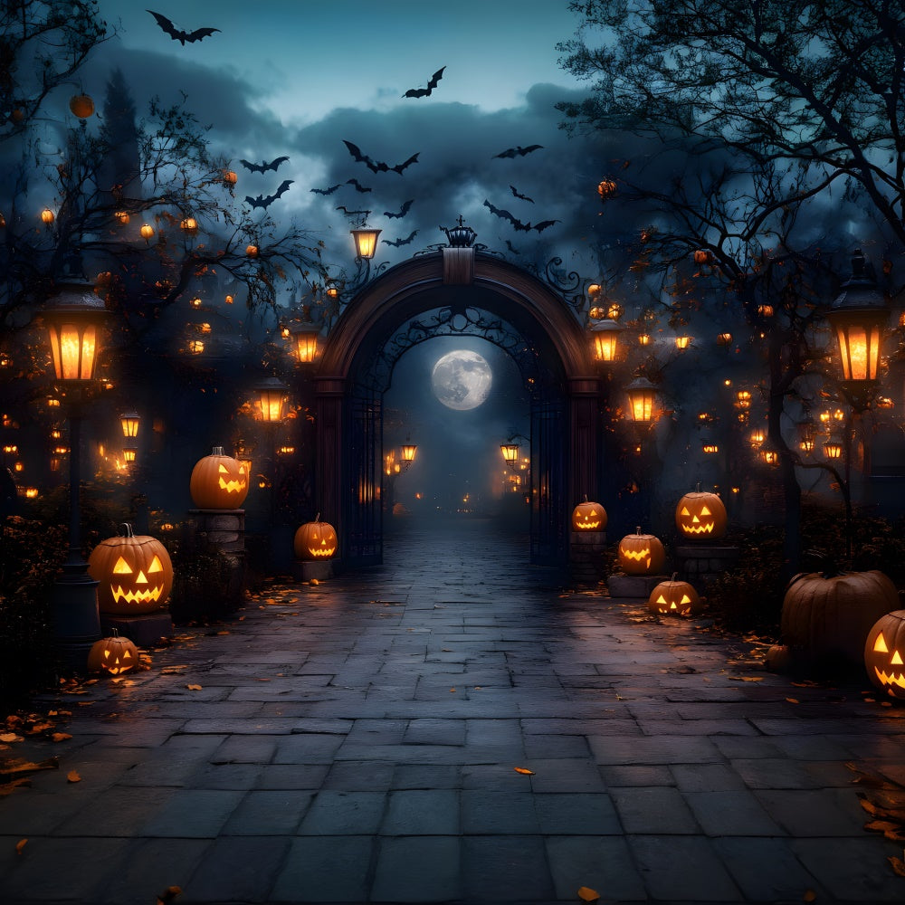 Halloween Night Glowing Pumpkin Lanterns Backdrop UK RR8-379