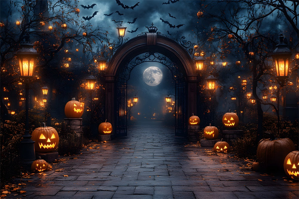 Halloween Night Glowing Pumpkin Lanterns Backdrop UK RR8-379