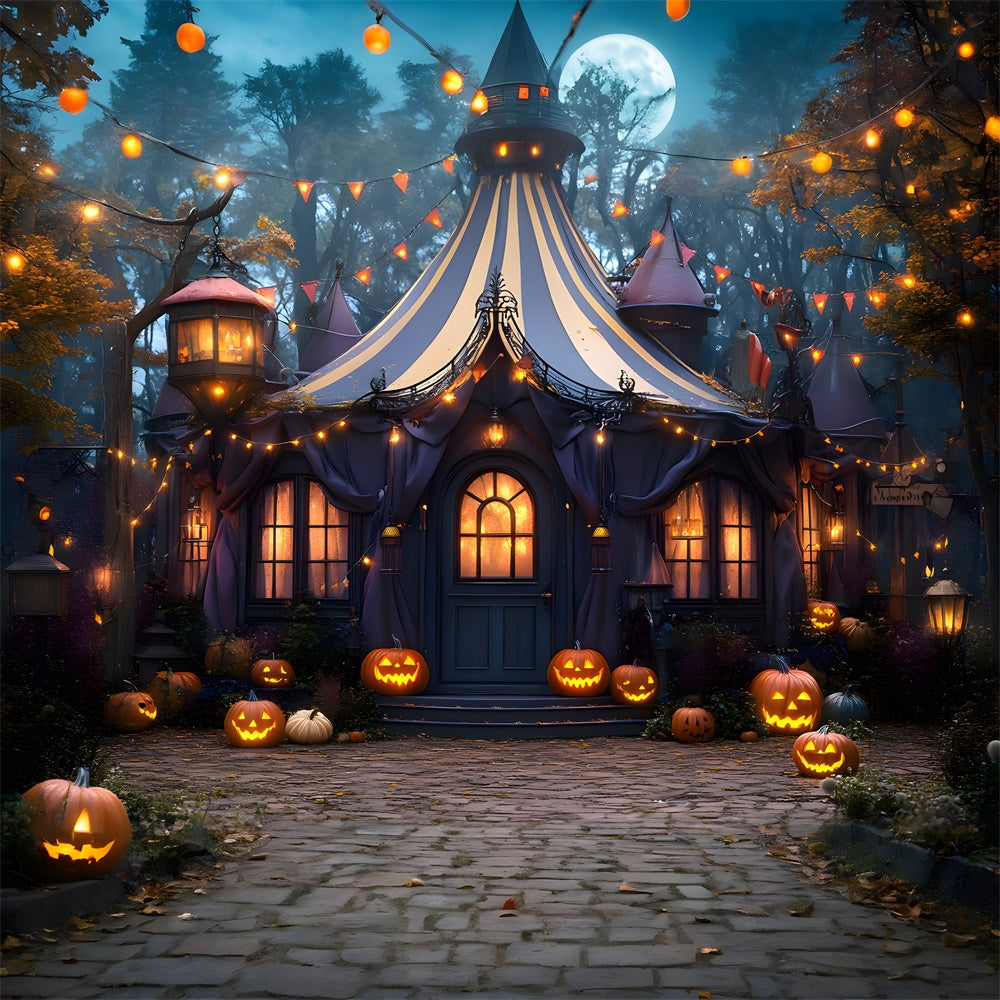 Halloween Enchanted Tent Pumpkin Lanterns Backdrop UK RR8-380