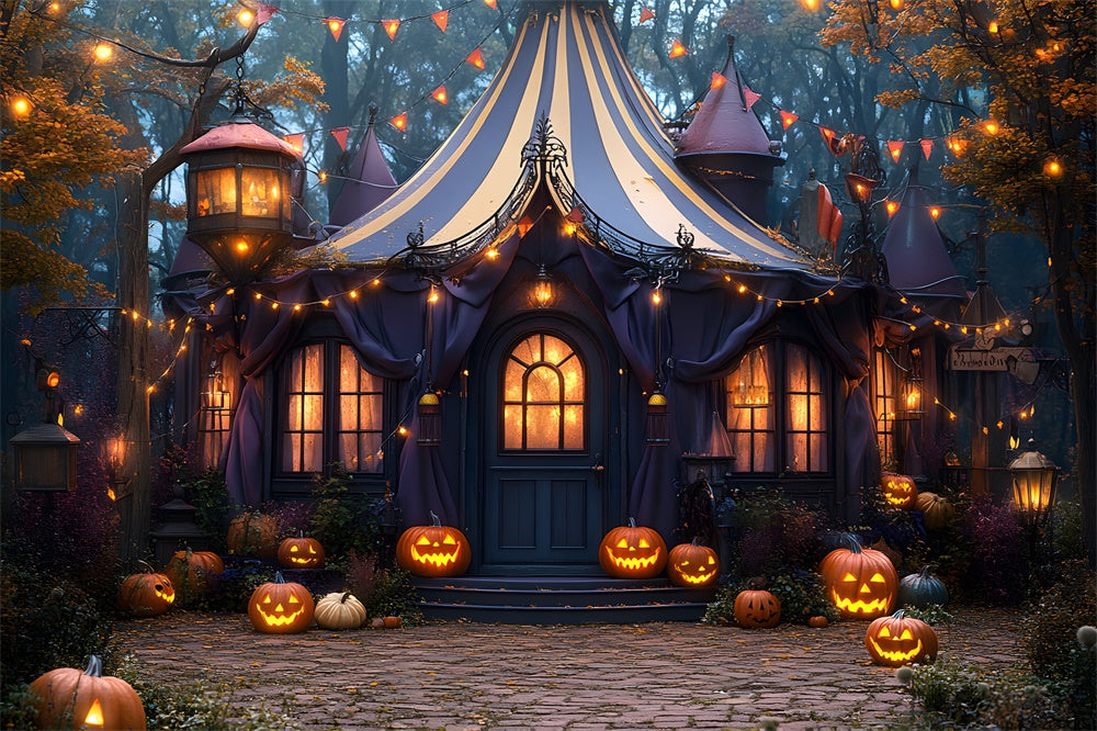 Halloween Enchanted Tent Pumpkin Lanterns Backdrop UK RR8-380