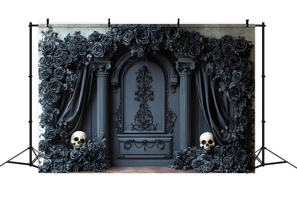 Halloween Black Rose Retro Wall Curtain Backdrop UK RR8-381