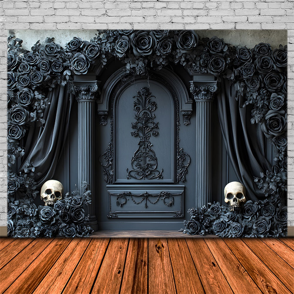 Halloween Black Rose Retro Wall Curtain Backdrop UK RR8-381