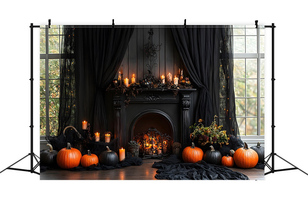 Halloween Curtain Fireplace Candle Backdrop UK RR8-383